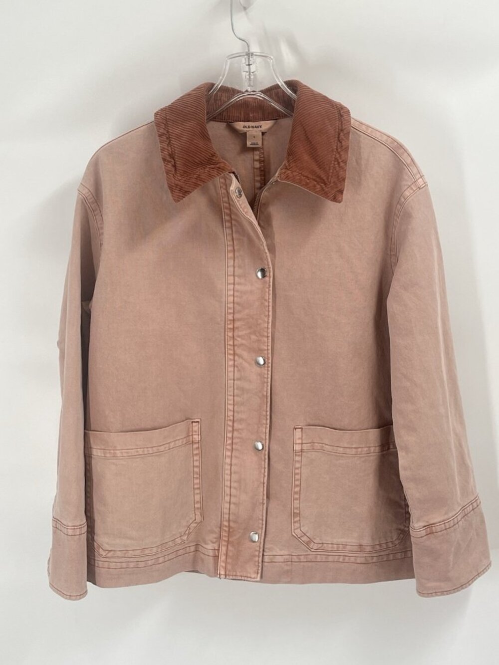 Old Navy Barn Jacket Pink Peach Corduroy Collar Workwear Utility Coat Womens S - Picture 2 of 7
